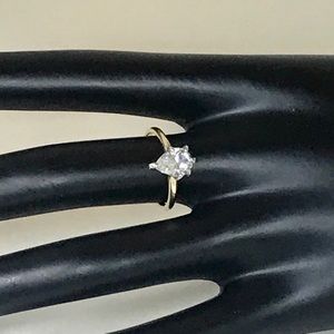 Pear Shaped CZ Solitaire Gold/Silver Ring SZ 5.5